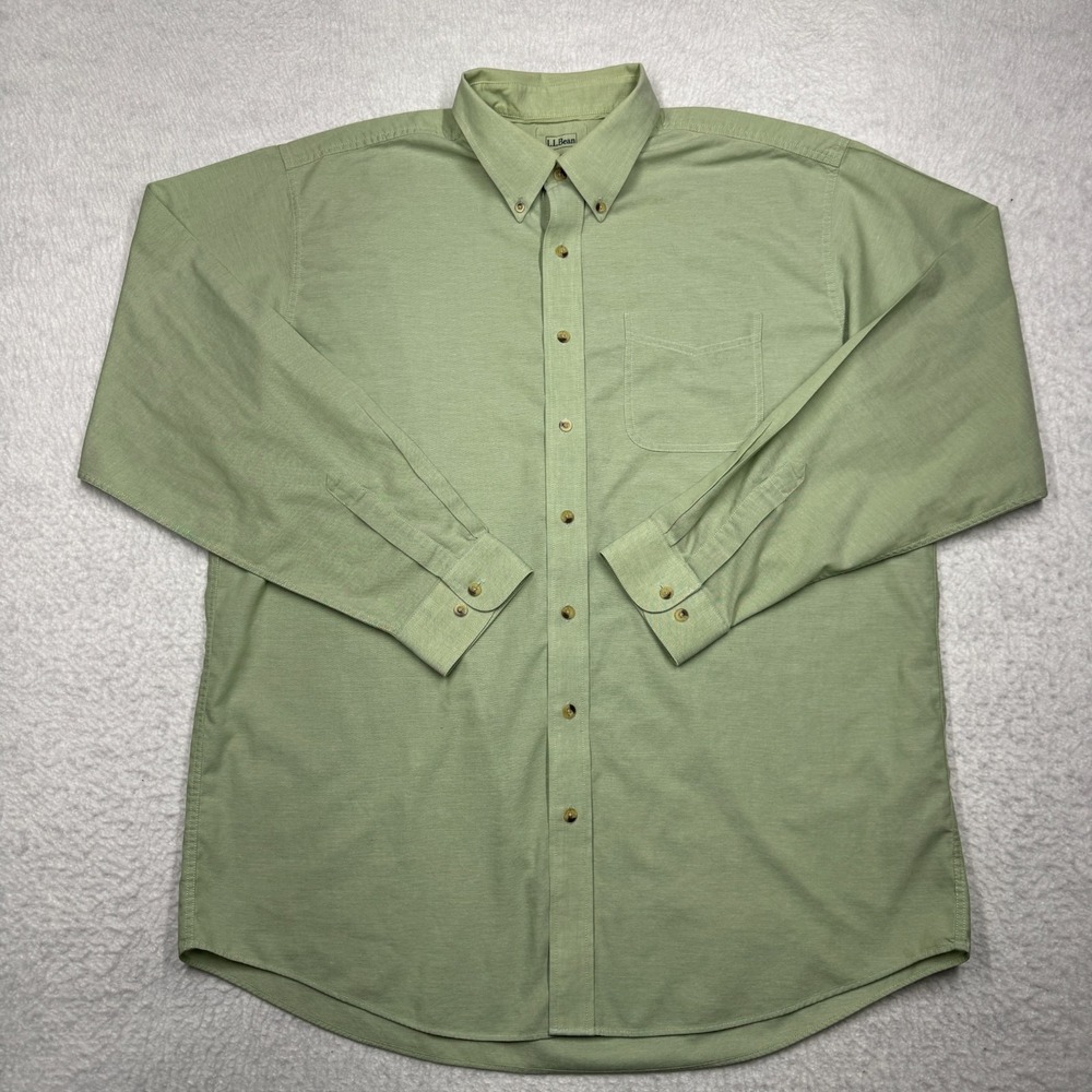 L.L. Bean Long Sleeve Button Down‎ Shirt Casual Green Men's Size XL Tall